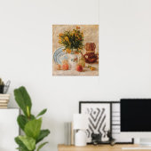 Vintage Vase mit Blume Kaffee und Obst Poster (Heimbüro)