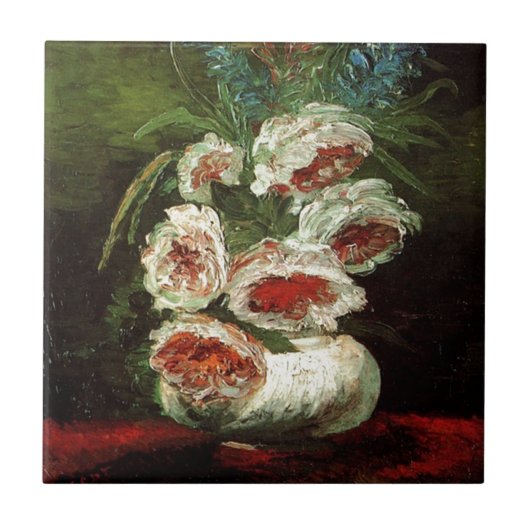 Vintage Vase mit Peonies, Vincent van Gogh. Fliese (Vorderseite)