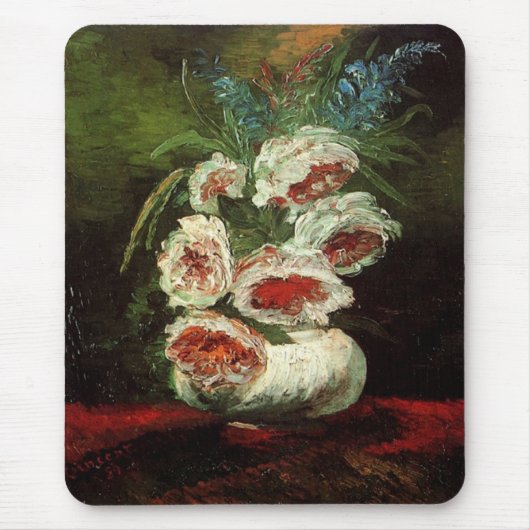 Vintage Vase mit Peonies, Vincent van Gogh. Mousepad (Vorne)