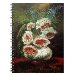 Vintage Vase mit Peonies, Vincent van Gogh. Notizblock