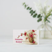 Vintage Vase mit rote Rosen Aquarell Visitenkarte (Stehend Vorderseite)