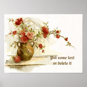 Vintage Vase mit rote Rosen Aquarelldruck Poster