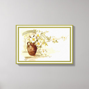 Vintage Vase, weiß Rosen, Aquarelldruck Leinwanddruck