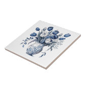 Vintage Vasenblume Blau Chinoiserie Fliese (Seite)