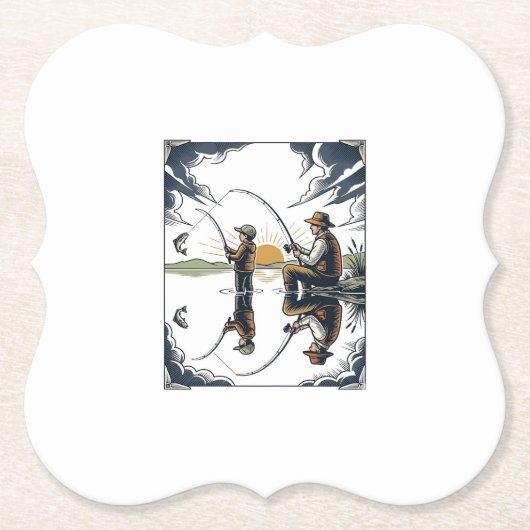 Vintage Vater-und-Kind-Angelmotiv-Shirt D Untersetzer (Vorderseite)