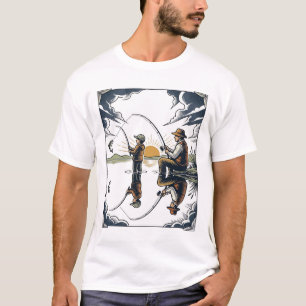 Vintage Vater und Kind Angelschnitzerei-Shirt D T-Shirt