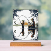 Vintage Vater und Kind Angelschrift T-Shirt D Acrylschild (Neutral)