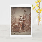 Vintage Väter und Kind auf dem Fahrrad Karte (Gelbe Blume)