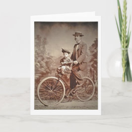 Vintage Väter und Kind auf dem Fahrrad Karte