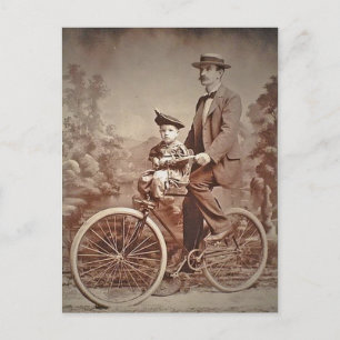 Vintage Vater und Kind auf einem Fahrrad Postkarte