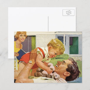 Vintage Vatertag, glückliche Familie in den Vorort Postkarte