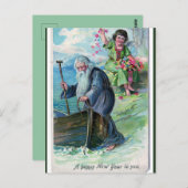 Vintage Vaterzeit und Cherub Happy New Year Postkarte (Vorne/Hinten)