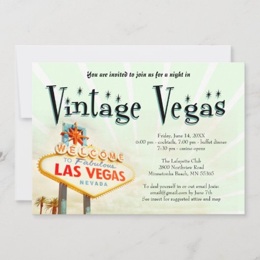 Vintage Vegas-Party Einladung (Vorderseite)