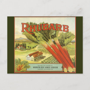 Vintage Vegetable Can Label Art, Rhubarb Farm Postkarte
