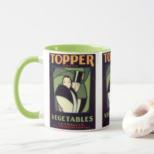 Vintage Vegetable Topper Label, Art Deco Romance Tasse (Mit Donut)