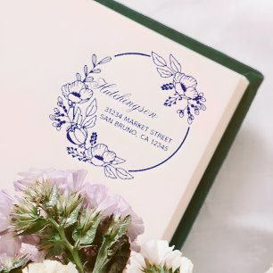 Vintage-Veilchen-Handgezeichneter-Kranz-Rücksendea Permastempel