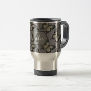 Vintage-Veilchen-Schmetterlingsmuster personalisie Reisebecher