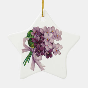 Vintage-Veilchen-Sträußchen-Stern-Ornament Keramikornament