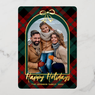 Vintage-Velours-Weihnachts-Foto-Gruß Gold Folien Feiertagskarte