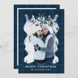 Vintage Velvet Christmas Blue Bow Coquette5 Photo Feiertagskarte