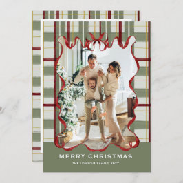 Vintage Velvet Christmas Red Bow Coquette 5 Photo Feiertagskarte