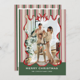 Vintage Velvet Christmas Red Bow Coquette 5 Photo Feiertagskarte