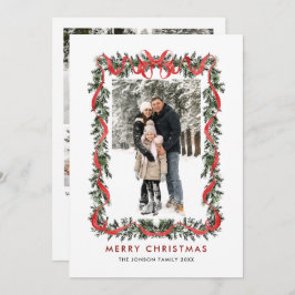 Vintage Velvet Green Stripped Red Bow 5 Photo Feiertagskarte