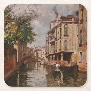 Vintage Venedig Antonio Leto venezianischer Kanal Rechteckiger Pappuntersetzer