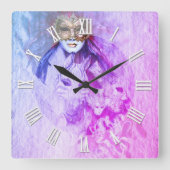 Vintage Venezianische Masken Kunst, Karneval, Ital Quadratische Wanduhr (Vorderseite)