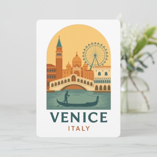 Vintage Venice Italy Illustration Invitation Einladung (Stehend Vorderseite)