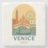 Vintage Venice Italy Stone Coaster – Retro Gondola Steinuntersetzer (Vorderseite)