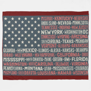 Vintage verblasste amerikanische Flagge mit Staats Fleecedecke