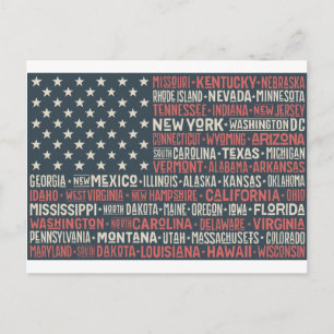 Vintage verblasste amerikanische Flagge mit Staats Postkarte