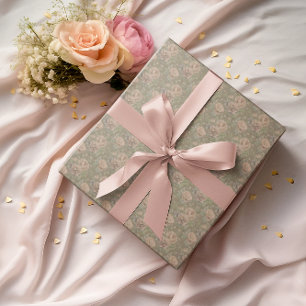 Vintage verblasste pfirsichfarbene Rosen Staubgrün Geschenkpapier