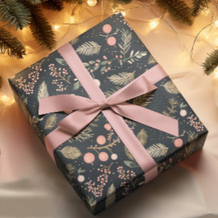 Vintage verblasste Schwarz-Rosa-Ornamente Botanisc Geschenkpapier