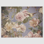 Vintage verblichene Rose Peony Birds Blue Decoupag Seidenpapier (Vorderseite)