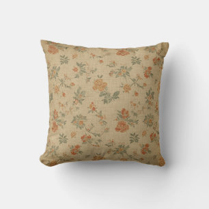 Vintage verbranntes Orange und Salbei Grün floral Kissen