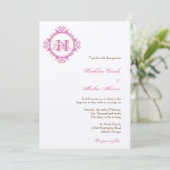 Vintage verfallene rosa Blätter rahmen monogramm H Einladung (Stehend Vorderseite)