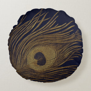 Vintage vergoldete Pfau-Feder-Kissen Rundes Kissen