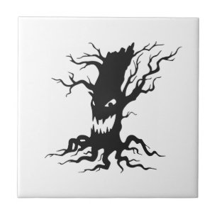 Vintage verhexter Baum Halloween Fliese