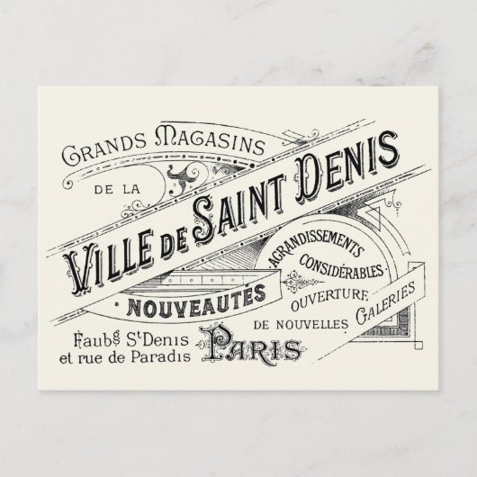 Vintage Verkaufsanzeige für Paris Postkarte (Vorderseite)