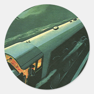 Vintage Verkehr, grüner rasender Zug Runder Aufkleber