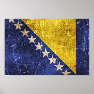 Vintage verkratzte Flagge von Bosnien-Herzegowina Poster