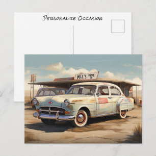 Vintage verlassene Automobildrive-In-Restaurant Postkarte