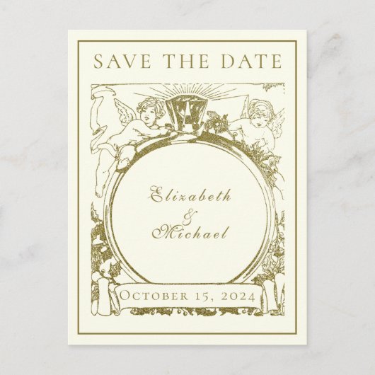 Vintage Verlobung Angeling Ring Ankündigungspostkarte (Vorderseite)