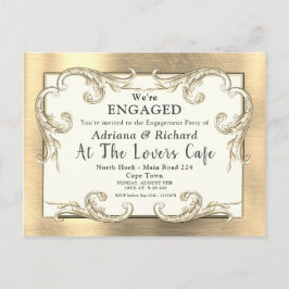 Vintage Verlobung in goldsilberfarbenem Rahmen Einladungspostkarte