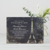Vintage Verlobungsparty im Pariser Eiffelturm Einladung (Stehend Vorderseite)