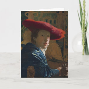 Vintage-Vermeer-Mädchen-mit-rotem-Hut-Porträt Feiertagskarte