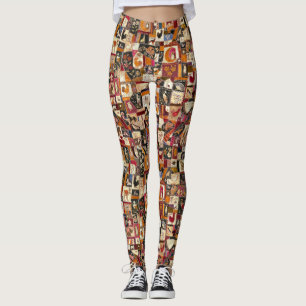 Vintage, verrückte Mischung mit Tieren Leggings