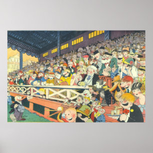 Vintage "Versammelt auf den Tribünen" Cartoon-Druc Poster
